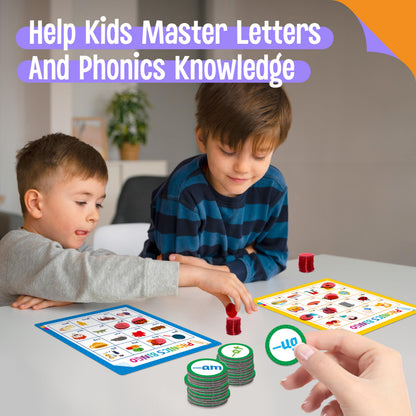 Alphabet & Phonics Bingo Game, 12 Bingo Boards ABC Letters, CVC Blends Words Phonetic Game, Letters Phonetic Awareness Early Educational Learning Toys - Ages 4 and up, Perfect for Classroom & At Home
