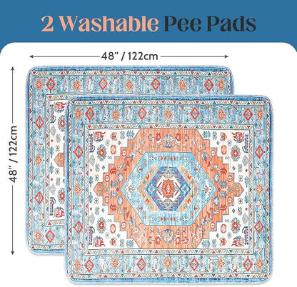 Washable Pee Pads for Dogs, 2 Pack Reusable Puppy Training Pads 48"x48" Super Absorbent Waterproof Dog Training Pads, Non-Slip Potty Pads, Whelping Pads Litter Mat Orange/Mix