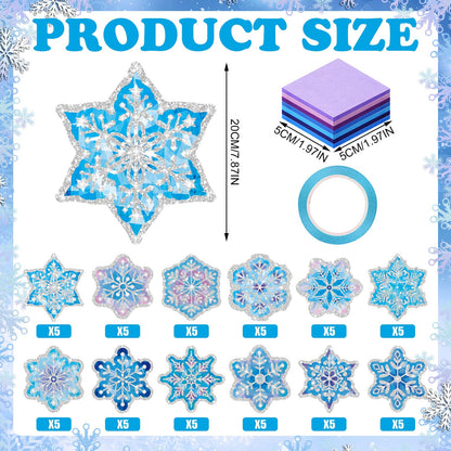 DoubleFill 60 Sets Snowflakes Suncatchers Kit Bulk Winter Snowflakes Tissue Paper Make Your Own Snowflake Stained Glass Ornament for Window Xmas Decoration