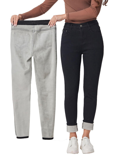 Yehopere Women's Winter Fleece Lined Jeans Slim Fit Warm Skinny High Waist Denim Jeans