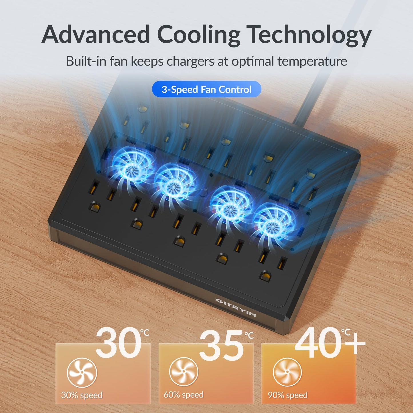 Gitryin Laptop Charging Station, 3 * 140W, 65W, 40W Retractable USB C Chargers, 10 Type C Ports with Cooling Power Strip, 525W Charging Hub
