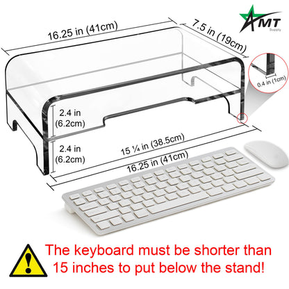 AMT Clear Acrylic Monitor Stand Riser 2 Tier, 5.5 Inches High Clear Computer Desk Organizer Shelf for Multi Media PC Storage Laptop