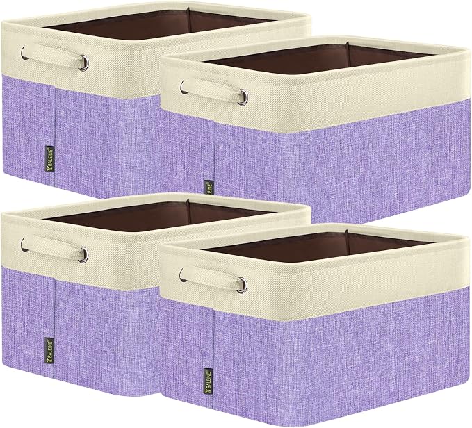 BALEINE 4 Pack Fabric Closet Storage Bins for Shelves, Linen Closet Organizers and Storage, Decorative Baskets for Organizing, Shelf, Clothes, Home, Office (Lavender, 12"x8"x8")