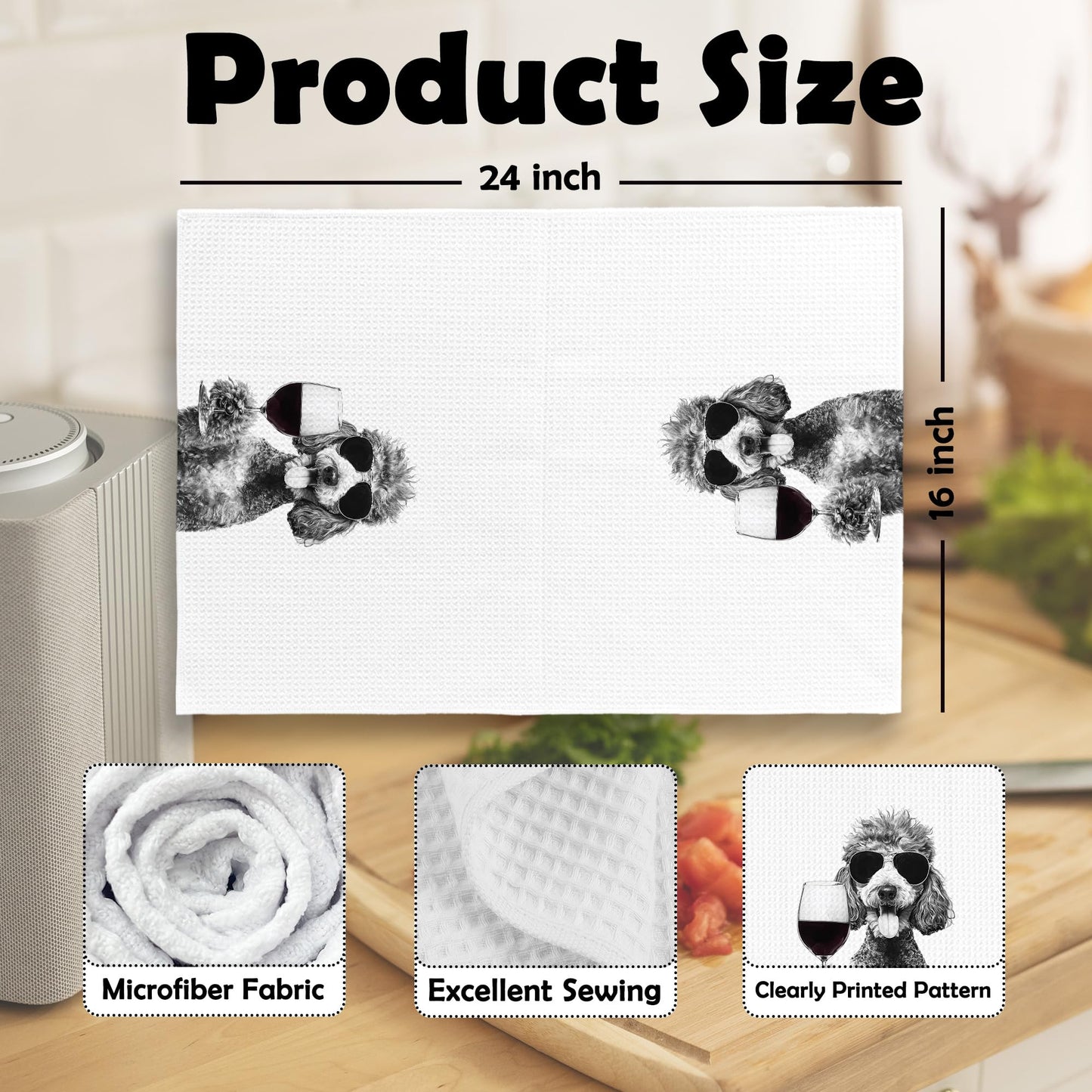 XPH Funny Poodle Wine Bar Kitchen Dish Towels, Poodle Lovers Gifts, Dog Mom Dad Lover Gifts for Women Men Hand Towels Kitchen Tea Towel Decorations, 16x24inch Set of 2
