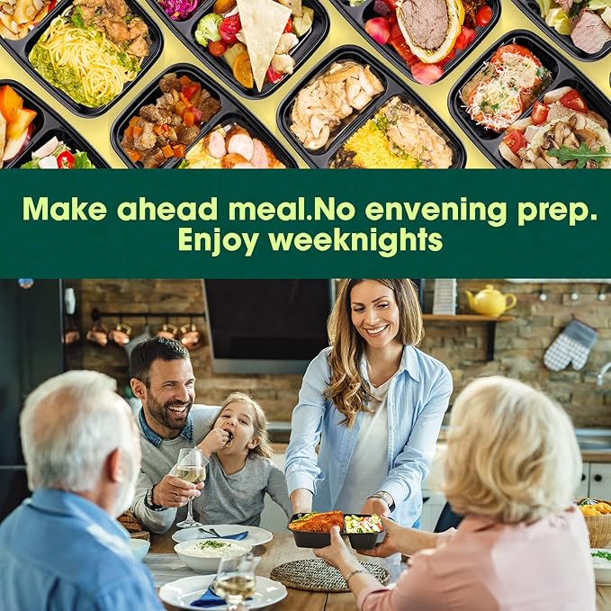 50 Pack 32 oz Sturdy Leakproof 2-Compartment Meal Prep Containers