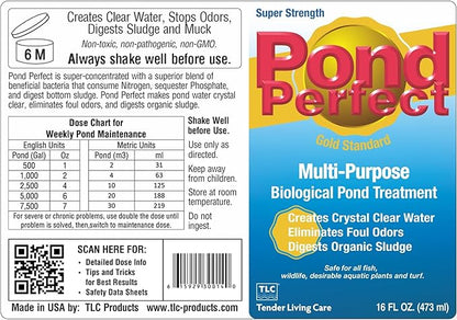TLC PondPerfect Natural Pond Bacteria Treatment – Improves Clarity, Digests Sludge & Odors – Safe for Fish & Koi – Non-Chemical, Easy Liquid Dosing. 16 oz (473 ml)