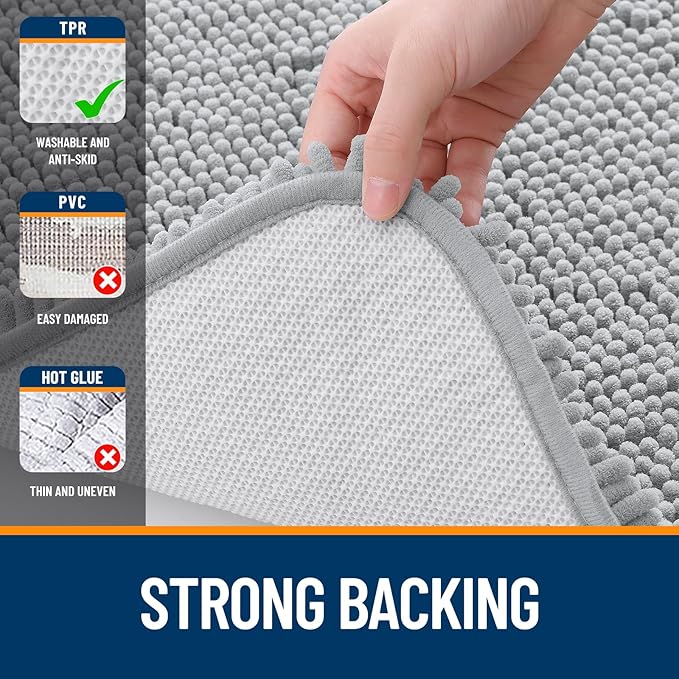 OLANLY Large Bathroom Rugs 44x32, Extra Soft Absorbent Chenille Bath Rugs, Rubber Backing Quick Dry, Machine Washable Bath Mats for Bathroom Floor, Tub and Shower, Home Decor Accessories, Light Grey