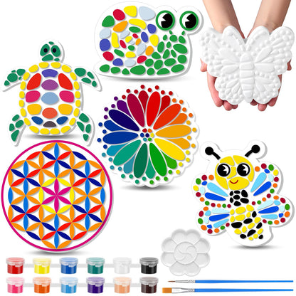 PullCrease 6 Pack Stepping Stone Ceramic Kit for Kids Paint Your Own Plaster Stones Arts and Crafts Handprint Garden and Spring DIY Craft Pottery Outdoor Painting Gifts for Kids Ages 4-12