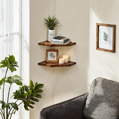 Demigo Corner Shelf Wall Mount, Set of 2 Solid Acacia Wood 11.8 x 16.5 inches Floating Corner Shelves, Smooth - Durable - Attractive Corner Shelves for Bedroom Living Room Bathroom Kitchen