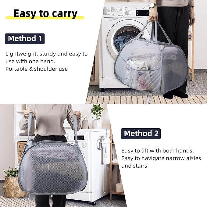 Collapsible Laundry Basket, 90L Foldable Pop-up Laundry Hamper with Handles, Square Mesh Dirty Clothes Hamper for Laundry, Bathroom, Kids Room, Dorm,Travel or Camping (Beige)