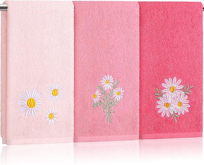 Daisy Floral Hand Towels Farmhouse Pink Daisy Bathroom Decor 14x29 Inch