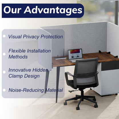KERRAM Desk Privacy Panel 24 x 60 Inch, Sound Absorbing & Proof Desk Divider for Office, Clamp-on/Screw-on Acoustic Desk Back Panel Partition, Gray