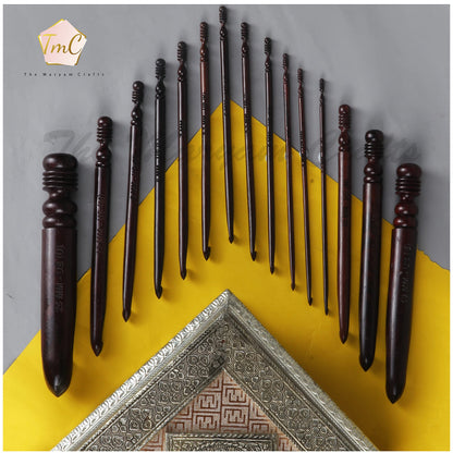 Rosewood Crochet Hook Set | 15PCS (3.5MM-25MM) | Handmade Wooden Needles | Engraved Sizes | Smooth Grip for Knitting, Crocheting, Yarn & Wool | Perfect for DIY Craft Projects & Gifts