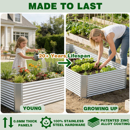 Annzoe 3 Pcs 4 x 2 FT Galvanized Steel Raised Garden Bed for Outdoor Gardening, Durable Metal Planter Box for Vegetables, Herbs, and Flowers, Easy Assembly & Rust Resistant