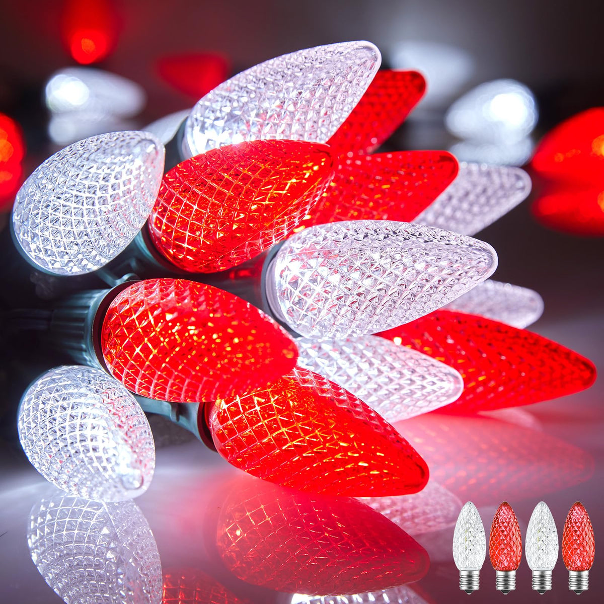 Minetom C9 Christmas String Lights, 200 LED, 200 Ft, Waterproof, Red and Pure White, Model GYPI-O200LAU