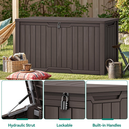 YITAHOME XXL 240 Gallon Large Outdoor Storage Deck Box for Patio Furniture, Outdoor Cushions, Garden Tools and Sports/Pools Equipment, Weather Resistant Resin, Lockable (Dark Brown)
