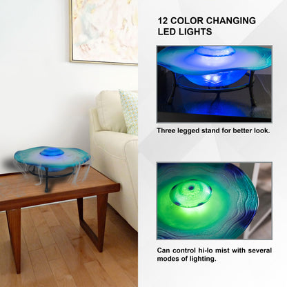 XBrand 8" Color-Changing LED Mist Indoor Tabletop Fountain, Freestanding Water Feature with Inline Control, Aromatherapy Humidifier, Glass & Metal, Blue