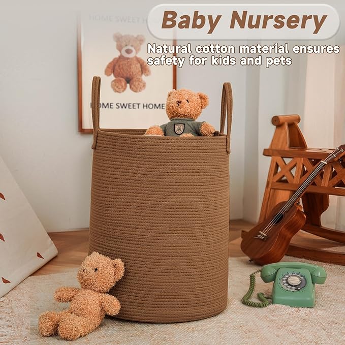 Large Woven Laundry Basket Hamper, 100L Cotton Rope Storage Bin