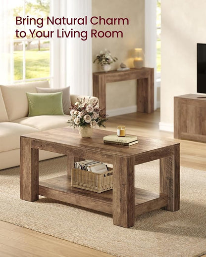 VASAGLE Coffee Table, 2-Tier Center Table with Rustic Charm and Clean Lines, Farmhouse Style, for Living Room, 21.7 x 39.4 x 17.7 in, Honey Brown, Koni Collection ULCT270K101
