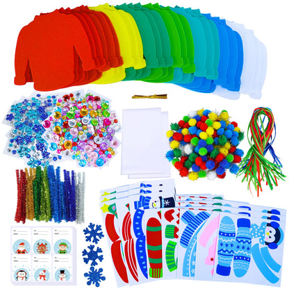 Winlyn 24 Sets Christmas Craft Kits Winter Crafts DIY Ugly Sweater Ornaments Decorations Festive Foam Stickers Christmas Arts and Crafts for Kids Holiday Home Classroom Art Activities Party Favors