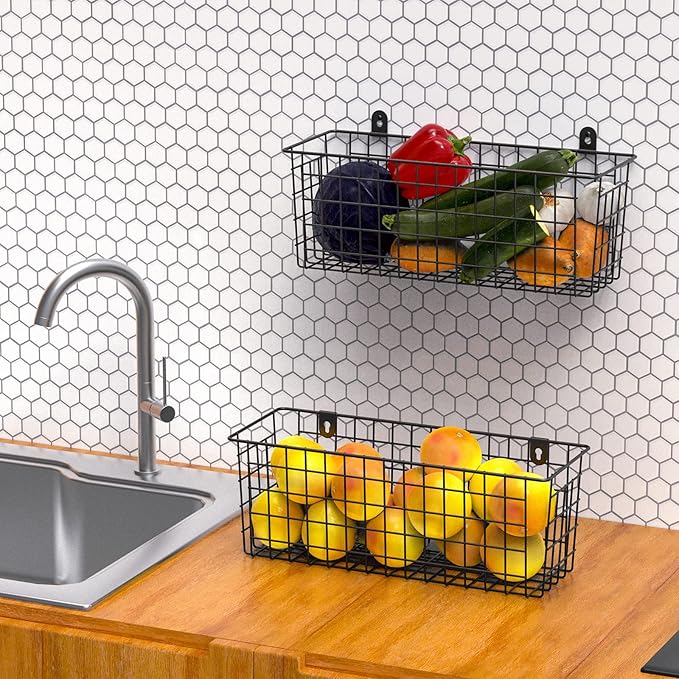 MaraFansie Wire Basket 2-Pack Hanging Wall Organizer Cabinet Storage Basket
