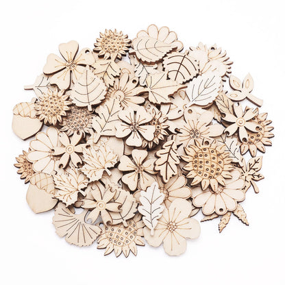 Sparkeads 90 pcs Natural Wood Charms Flower Leaf Mushroom Pendants Unfinished Plant Shape Wooden Dangle Charms for Craft Necklace Jewelry Making Bracelet DIY Women Earring Accessory