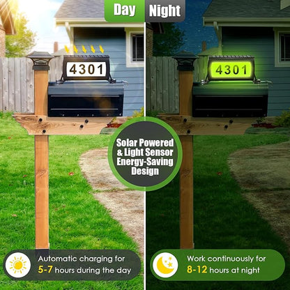 Solar Address Sign for Mailbox, RGB & Cool White & Color Changing Solar Mailbox Light, Double-Side Lighted Mailbox Topper, House Numbers for Outside (No-Drilling Option Available)