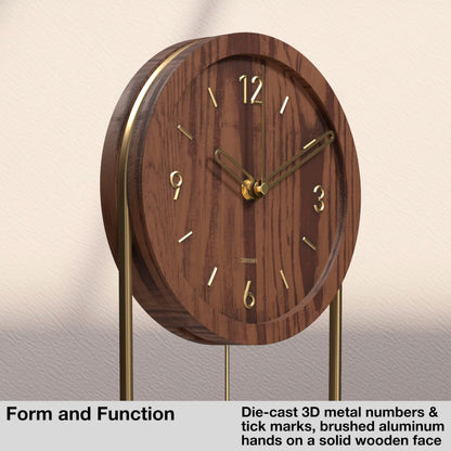 Driini Decorative Wall Clock with Pendulum (Walnut) – Modern Wood, 3D Gold Numbers, Metal Frame – Small, Unique Wall Clocks for Living Room Decor or Bathroom - Battery Operated, Silent, Non-Ticking