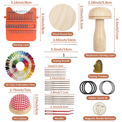 Esoes Speedweve Darning Mini Loom Kits with 50 Color Threads, Sock Darning Mushroom Egg, Complete Darning Kit for Beginners Quickly Mending Jeans Socks, DIY Knit Patch Repair Clothes Tool