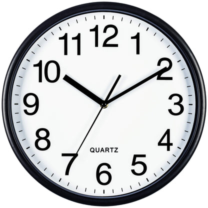 Bernhard Products Black Wall Clock, Large 13-Inch Silent Non Ticking Quartz Battery Operated Round Easy to Read Classroom/Home/School/Office Clock