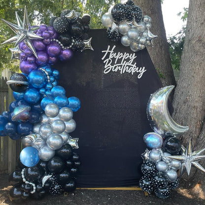 Galaxy Space Balloon Arch Garland Kit for Outer Party Decorations,144Pcs Chrome Metallic Blue Purple Silver Navy Blue Black Balloons for Boys Kids Baby Shower Party Solar System Supplies