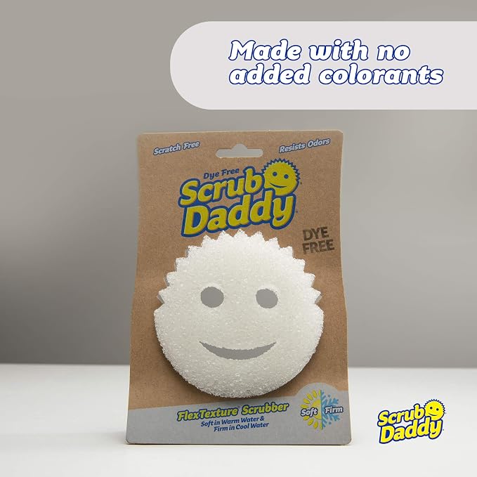 Scrub Daddy Sponge - Dye Free - Scratch-Free Scrubber for Dishes and Home, Odor Resistant, Soft in Warm Water, Firm in Cold, Deep Cleaning, Dishwasher Safe, Multi-use, 1ct (2 Pack)