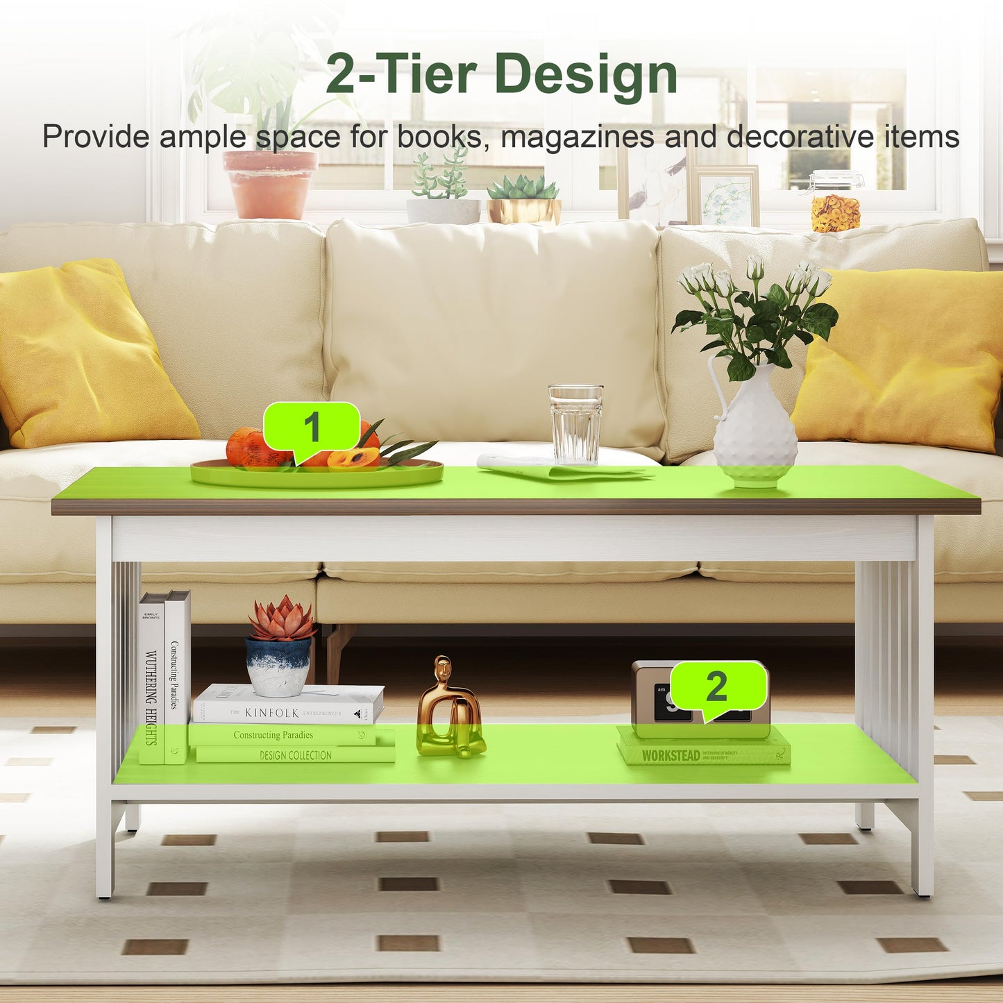 YOSHOOT 39.4" Farmhouse Coffee Table, Small Coffee Tables for Living Room