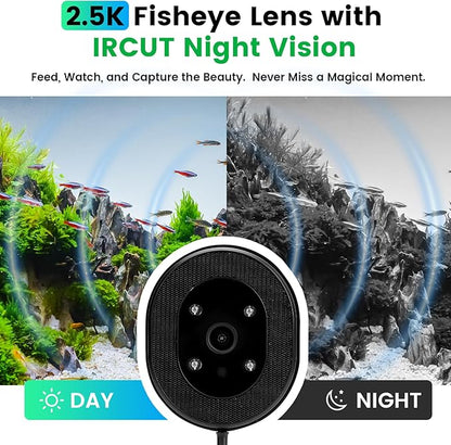 fishkeeper Automatic Fish Feeder for Aquarium Flakes, WiFi (2.4G/5.0G) & APP Control - Auto Fish Food Dispenser/Betta Fish Feeder with HD 2.5K Camera and Timer, Aquarium Feeder for Turtle Koi Tanks