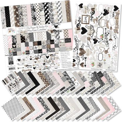 Paper & Sticker Kit - I Do - Wedding - 20 Double-Sided 12x12 Papers with 39 Designs & 1 8X12 Sticker Sheet - Scrapbooking Card Making Crafting - by Miss Kate Cuttables