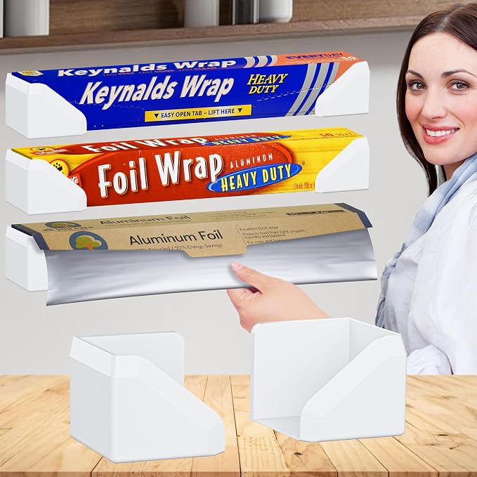 Skywin Adhesive Foil and Plastic Wrap Organizer White, Fits Box Width up to 2.16/55mm Aluminum Foil Organization and Storage – Aluminum Foil Heavy Duty Holder Aluminum Foil Dispense