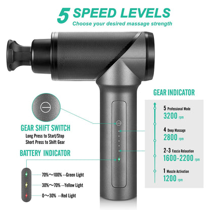 Medcursor Massage Gun, High Intensity Brushless Motor, Handheld Percussion Deep Tissue Massager with 6 Massage Heads for Sore Muscle and Stiffness, FSA and HSA Eligible, Gifts for Father/Dad (Gray)