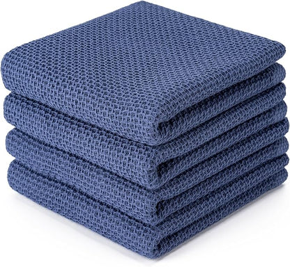 BOOMIBOO 4-Pack Dish Towels, 100% Cotton Waffle Weave, Ultra Soft Absorbent