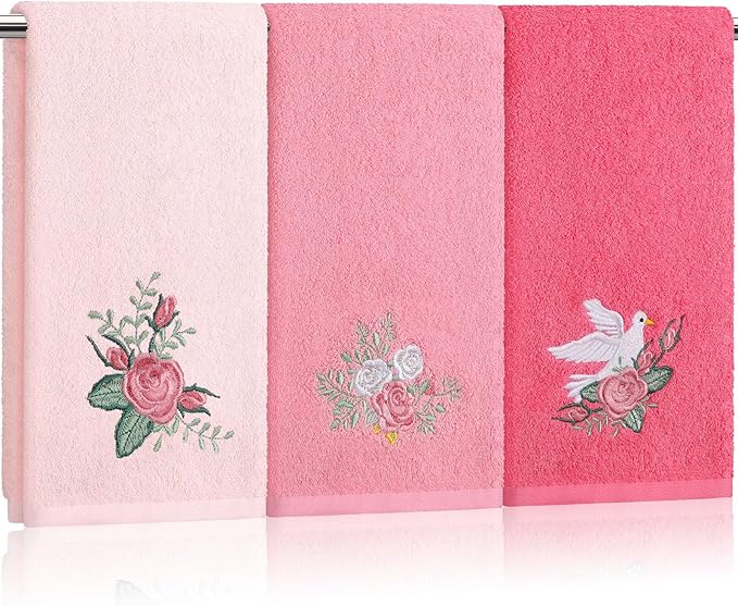 Rose Floral Hand Towels Farmhouse Pink Rose Bathroom Decor 14x29 Inch
