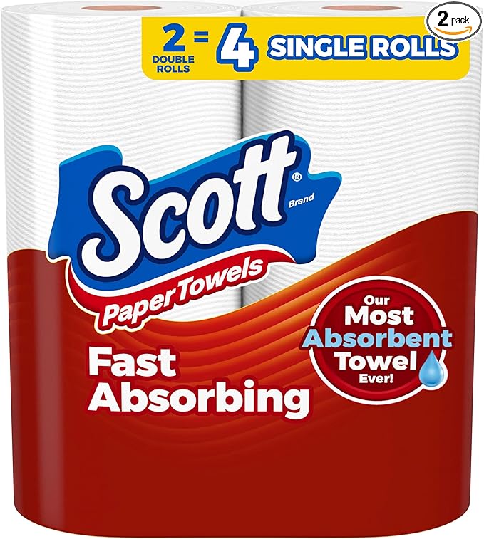 Scott Paper Towels, Choose-A-Sheet, 2 Double Rolls = 4 Regular Rolls