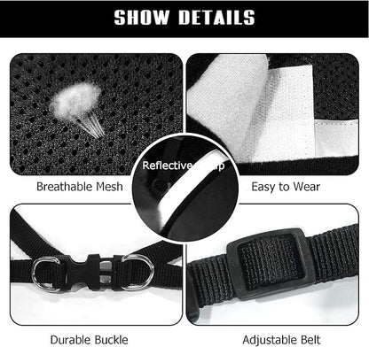 FEimaX Dog Harness and Leash Set for Walking, Soft Mesh Adjustable Easy Control Lightweight Cat Vest Harnesses with Reflective Strips, Escape Proof Small Dogs Cats Vests (Black, Large)
