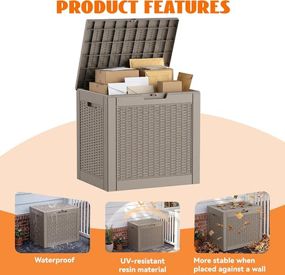 36 Gallon Package Delivery Boxes for Outside, Resin Outdoor Storage Box with Rattan Pattern, Storage Cabinet for Parcel Shipping & Storage