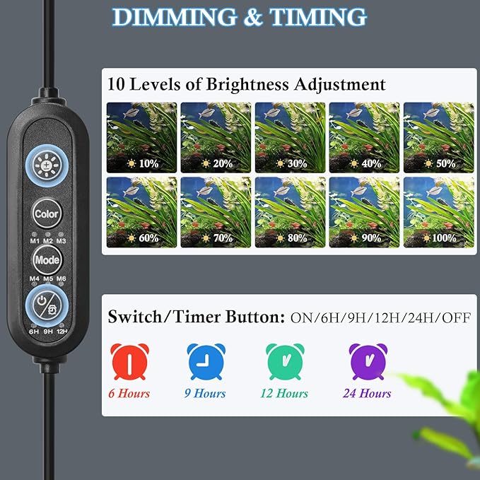 FEDOUR 18.9in Submersible Aquarium LED Light, 24/7 Mode Aquarium Lights with Full Spectrum RGBW LEDs, IP68 Waterproof Fish Tank Light with Dimming, Timming and Color Adjustable