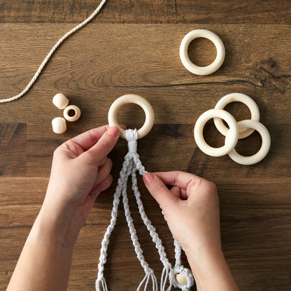 Bright Creations Set of 50 Wooden Beads and 30 Rings for Macrame, DIY Pendant Connectors, Wall Hanging Craft (2.2 in/20mm)