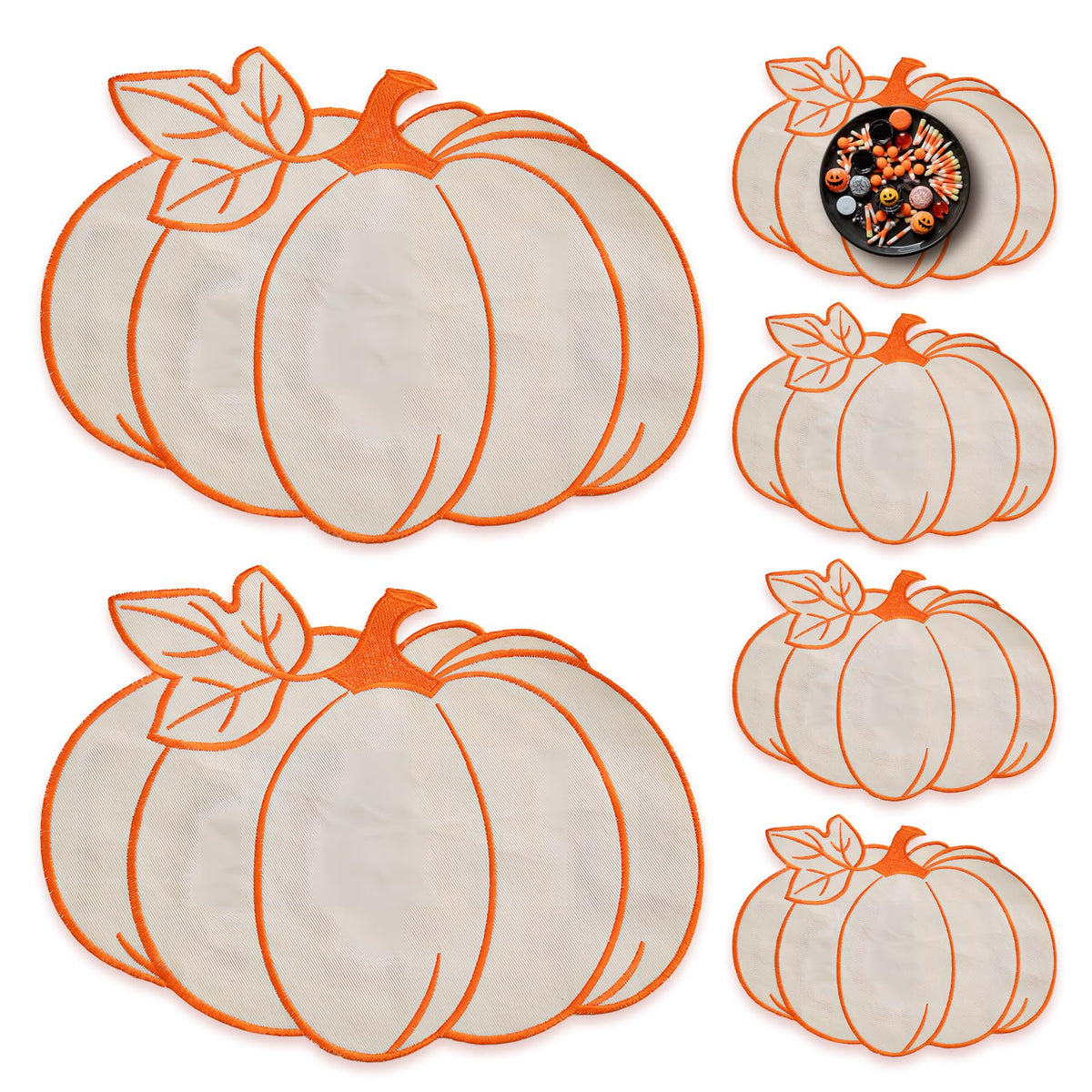 6 Pcs Fall Pumpkin Placemats Thanksgiving Harvest Autumn Orange Table Placemats for Halloween Christmas Home Table Kitchen Decorations