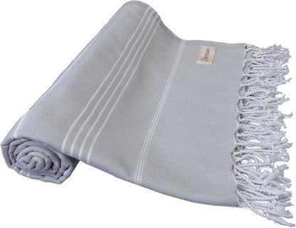Bersuse Towels Anatolia XL Beach Blanket Throw Blanket Turkish Towel 100% Cotton Extra-Large Quick-Dry Lightweight Premium Peshtemal Towel - 61x82 Inches, Silver Grey