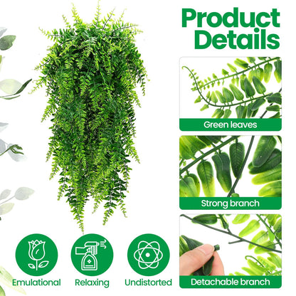 Geosar 96 Pcs Artificial Hanging Plants 32 Inch Hanging Boston Ferns Plastic Fake Plants for Wall Room Garden Wedding Garland Indoor Outdoor Decoration, No Basket