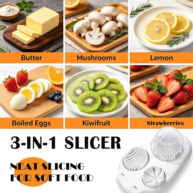 NOVANO 3-in-1 Egg Slicer, Heavy Duty Stainless Steel Egg Cutter | Multi-Mode Egg Dicer with Base, For Hard Boiled Eggs, Multifunctional Kitchen Chopper