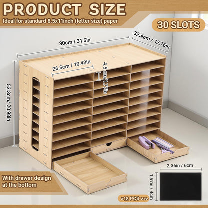Colingmill Classroom Mailboxes Wooden Teacher Student Mailboxes for Classroom Literature Paper Organizer Compartments with Drawers, Sturdy Ease Setup for Home Office School(30 Slots)