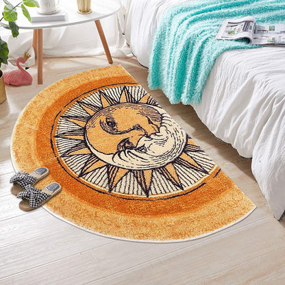 Semi-Circular Area Rugs 31.5x47.3 inch Sun and Moon mat,Yellow Boho Rug,Non-Slip Tribal Style Throw Rugs,Machine Washable Carpet,Suitable for Living Room, Bedroom, Furry Rug at the Entrance